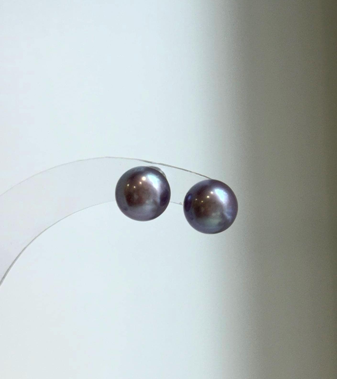 Elly’s 8.8mm Purple Freshwater Pearls Earrings Studs: Extreme luster Mirrored, S925 silver minimalist earrings studs.