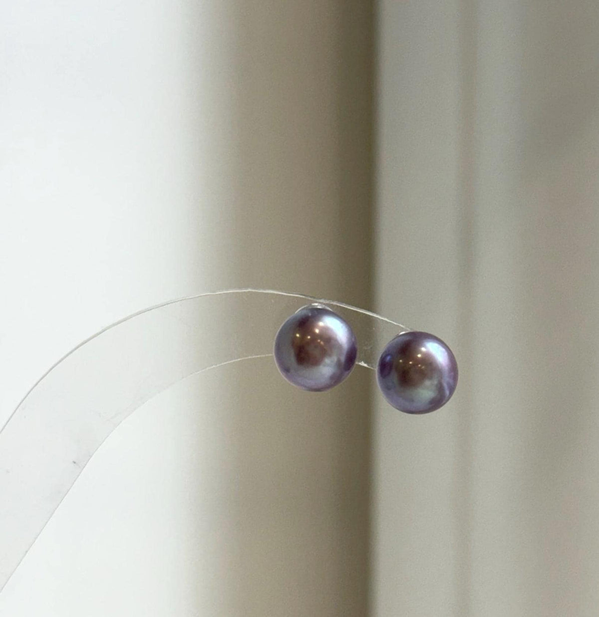 Elly’s 8.8mm Purple Freshwater Pearls Earrings Studs: Extreme luster Mirrored, S925 silver minimalist earrings studs.