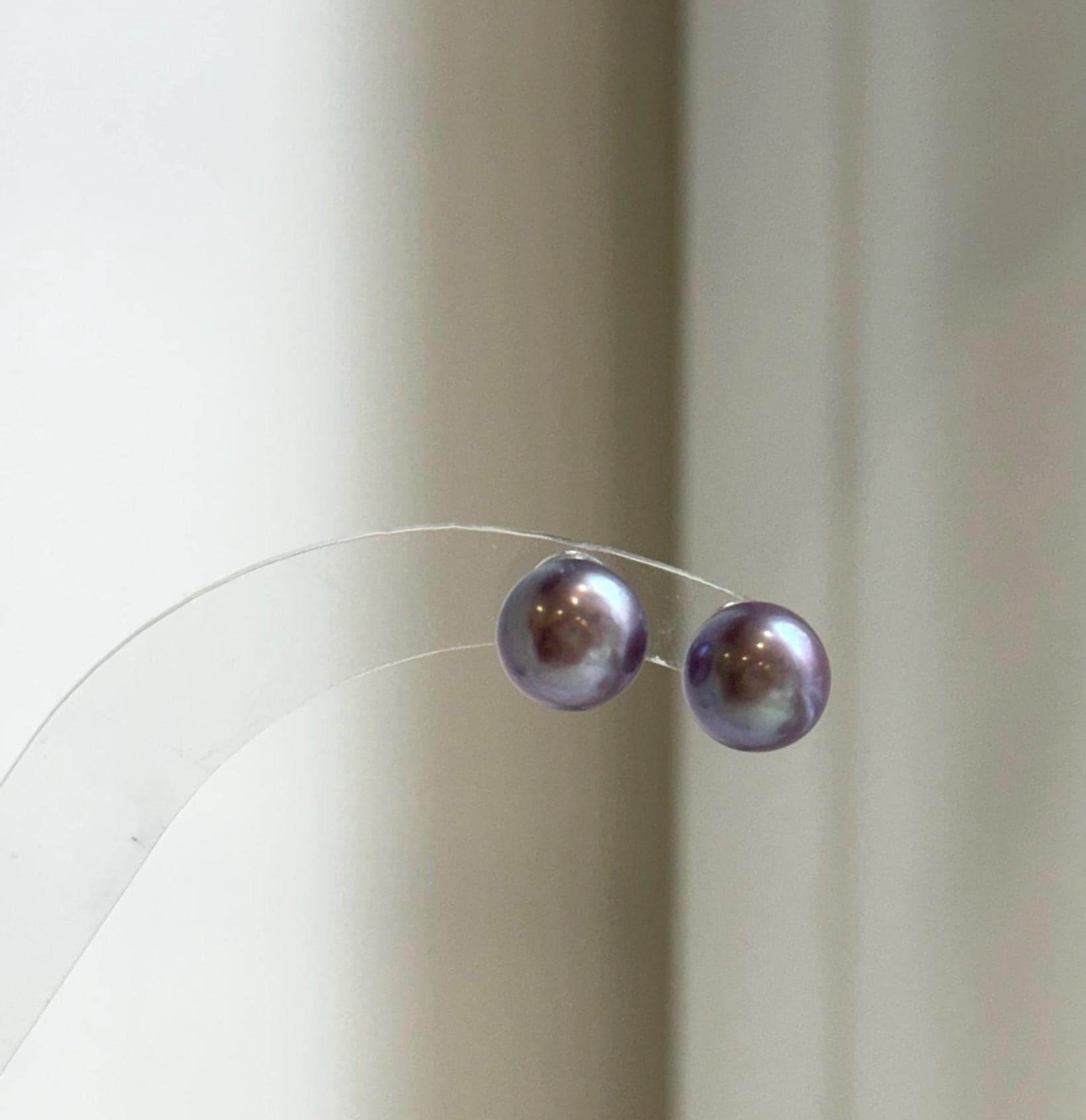 Elly’s 8.8mm Purple Freshwater Pearls Earrings Studs: Extreme luster Mirrored, S925 silver minimalist earrings studs.
