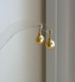 Elly’s 9.3mm South sea ultra golden ocean Pearls Earrings: Extreme luster mirrored, 1.8cm high, S925 silver earrings.