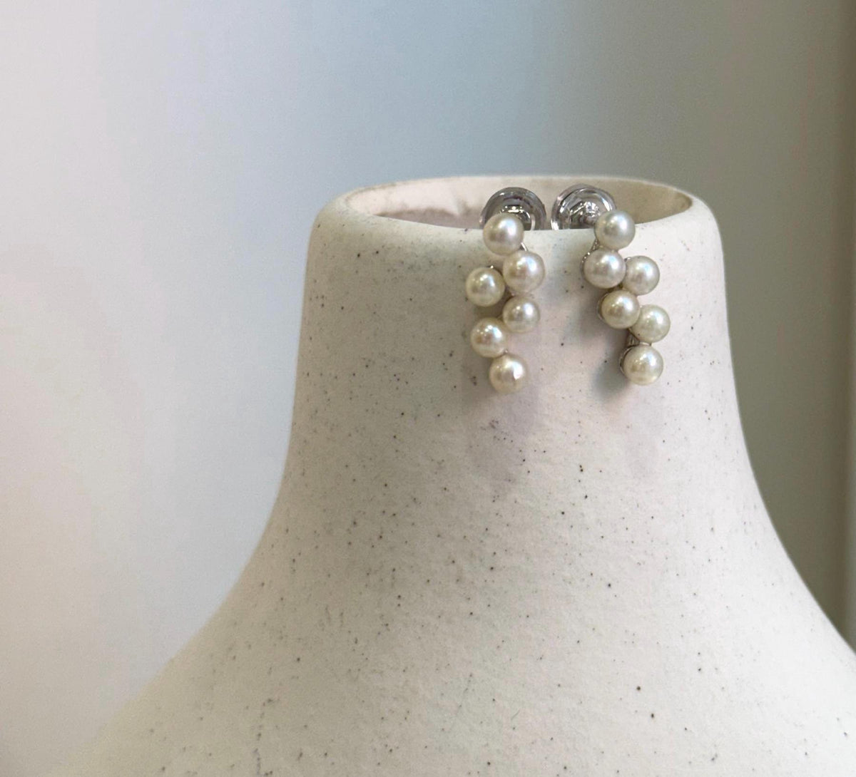 Elly’s 12pcs Akoya In sale strong luster ivory Ocean Pearl dazzling stylish S925 silver grapes earrings clips no piercings. 3.2mm+