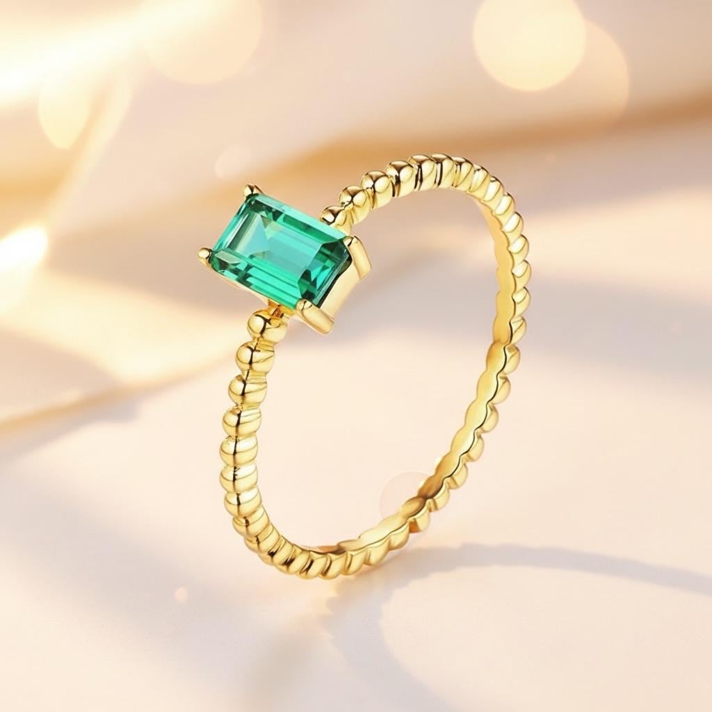 lab emerald sterling silver ring