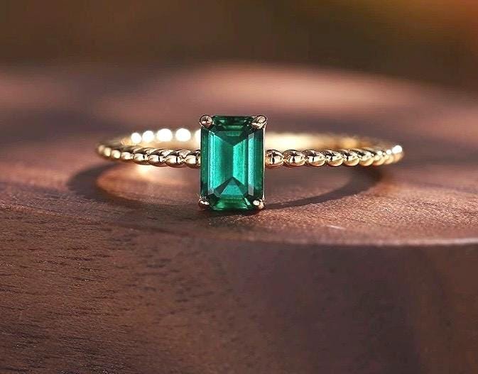 lab emerald sterling silver ring