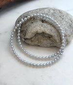 Elly’s 4.1-4.5mm Insale Freshwater blue silver Pearls Necklace: Extreme luster mirrored, To 18.5”, S925 silver necklace strand.