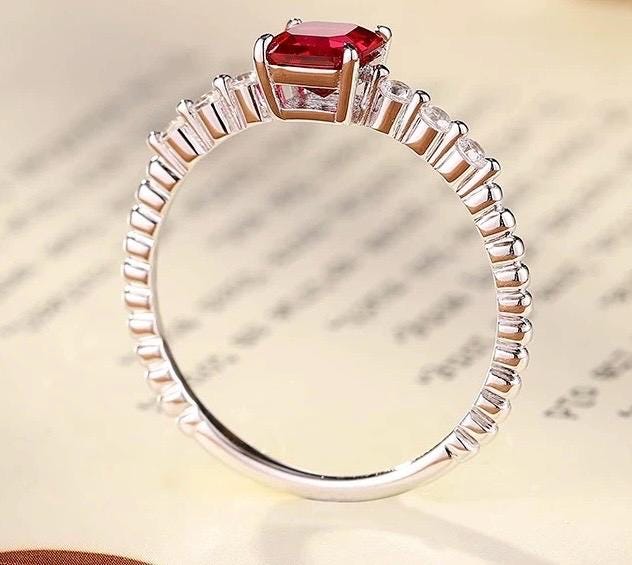 lab ruby gemstone Sterling silver ring