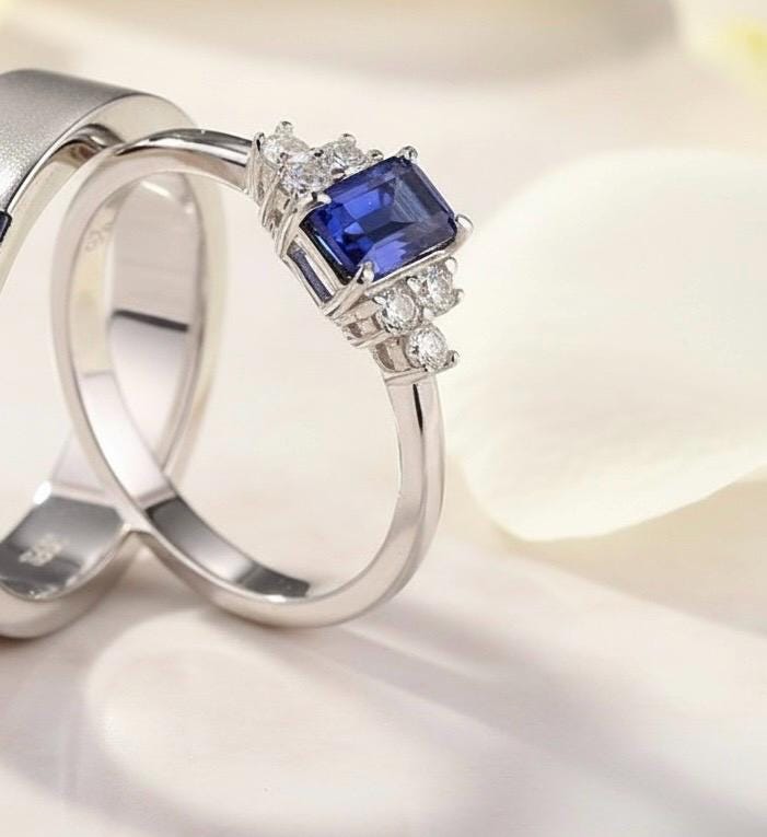 royal blue lab sapphire gemstone sterling silver ring