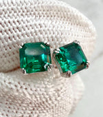 vivid green lab emerald sterling silver earrings studs