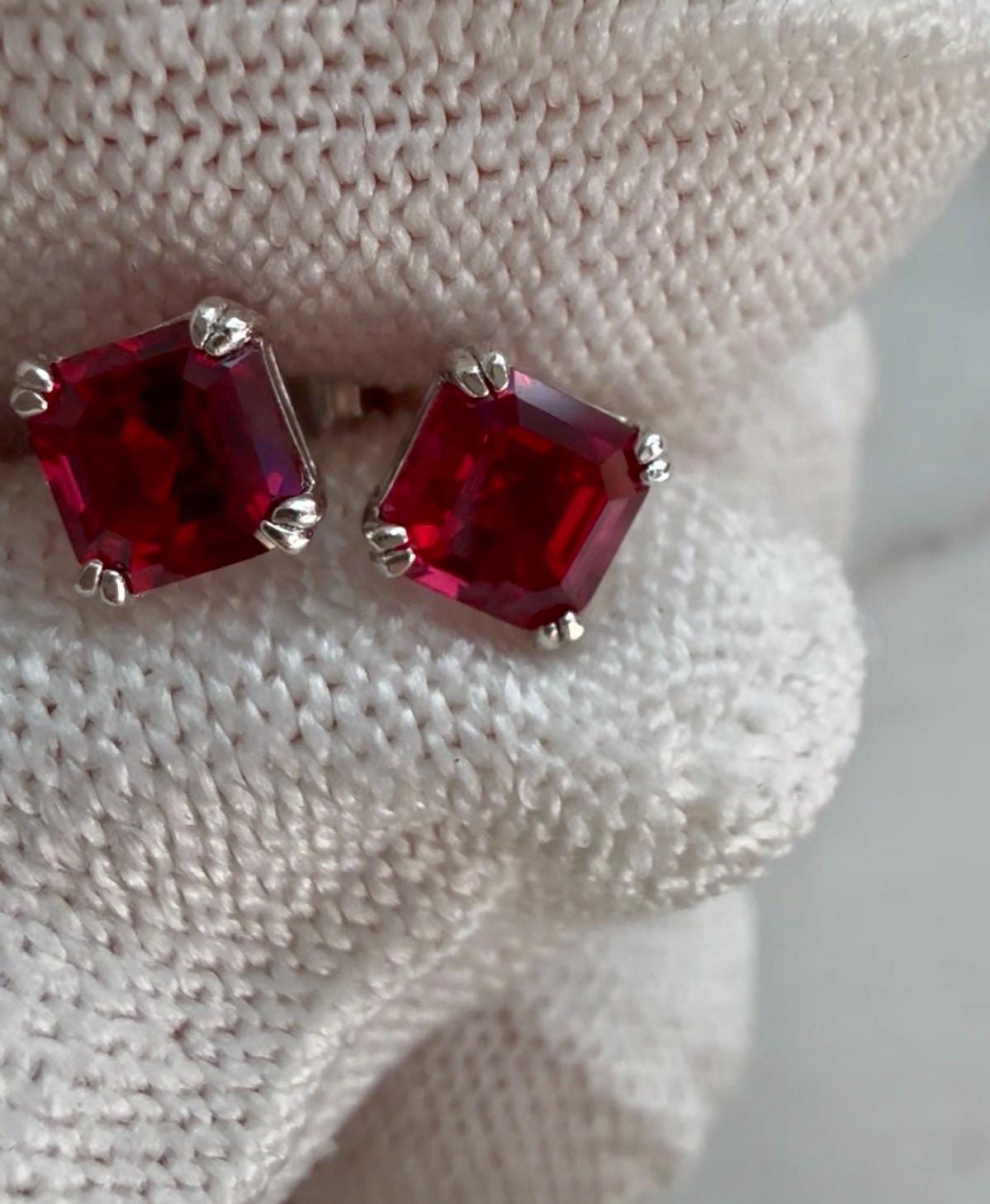 pigeon blood lab Ruby sterling silver earrings studs