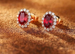 Lab Ruby 4-Prong Gemstone Earrings Studs| 1.2ct/pc 7x5mm | Pigeon blood | Solid S925 Silver with 18K Gold plated Earrings.