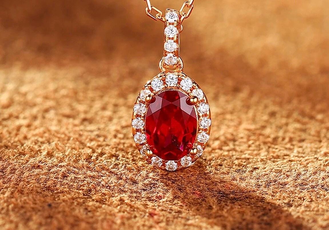 lab ruby gemstone sterling silver pendant