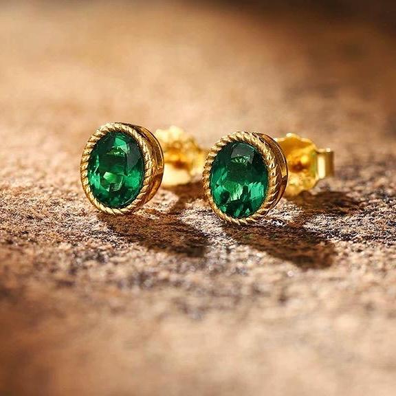 lab emerald vivid green gemstone sterling silver earrings