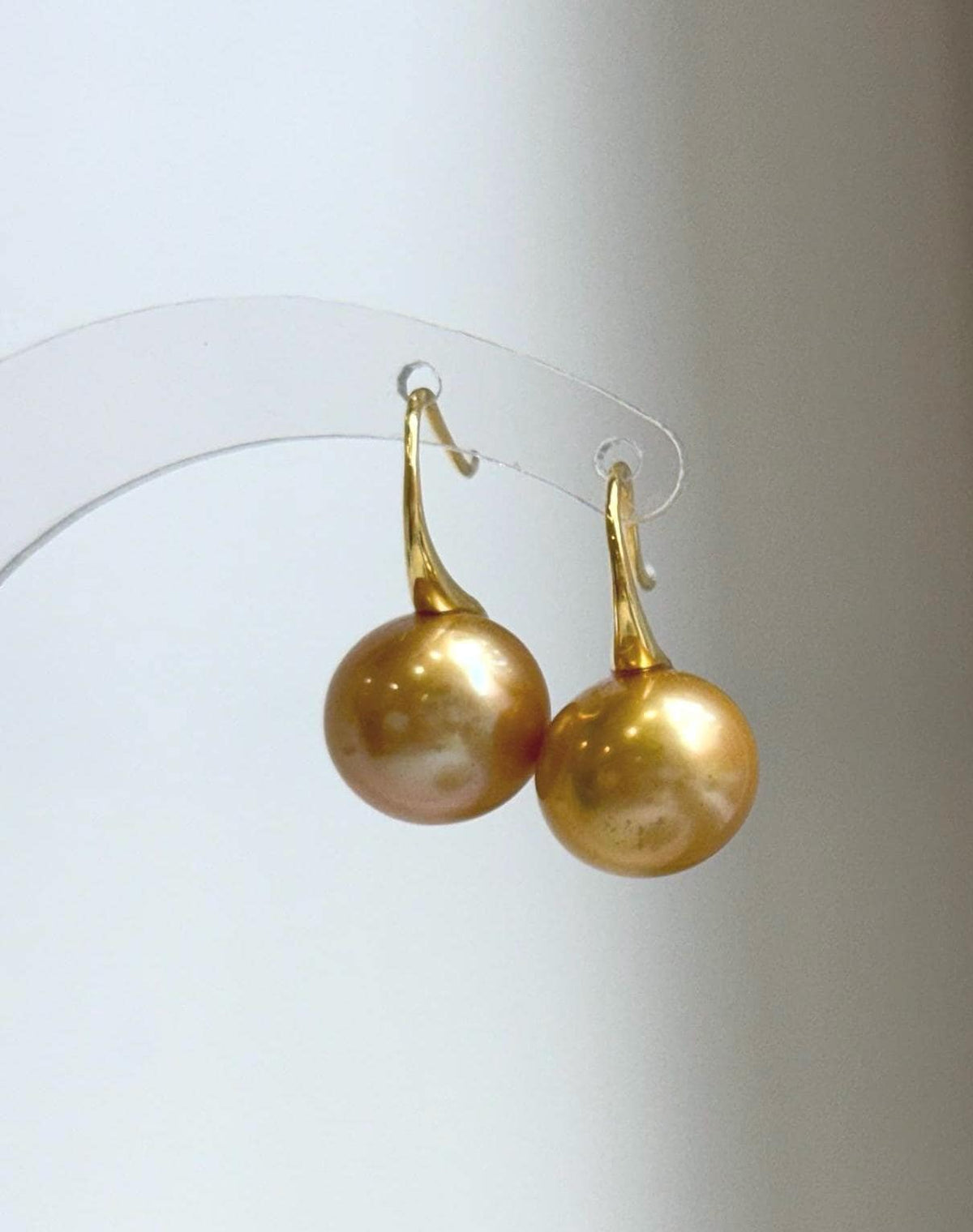 Elly’s 11.7mm Edison deep gold Pearls Earrings hooks: Extreme luster Mirrored, 2.2cm high, S925 silver cool earrings.