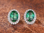 vivid green lab emerald gemstone sterling silver earrings