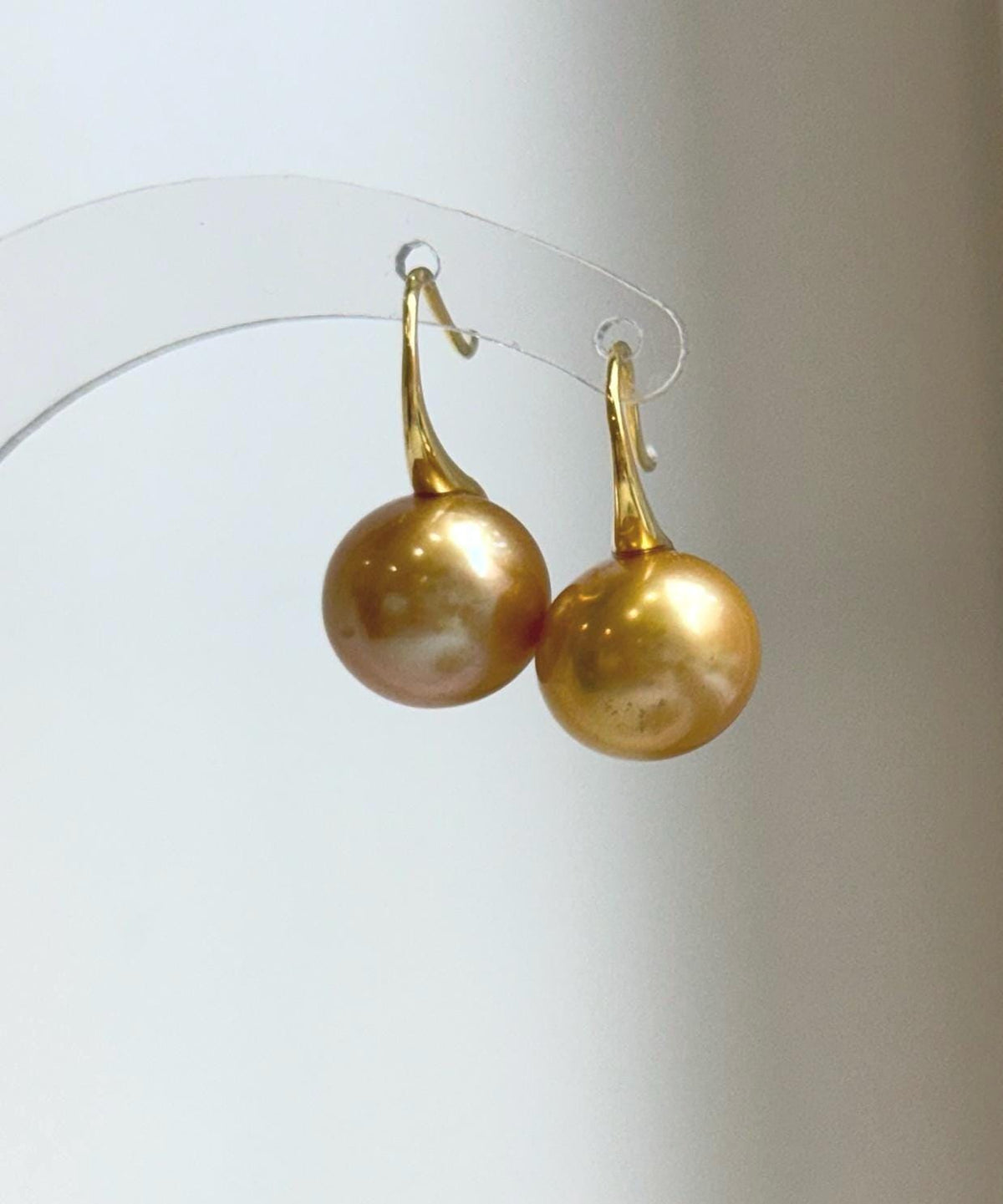 Elly’s 11.7mm Edison deep gold Pearls Earrings hooks: Extreme luster Mirrored, 2.2cm high, S925 silver cool earrings.