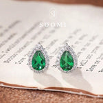 vivid green lab emerald gemstone sterling silver earrings