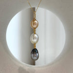Tri 9.5-10.2mm South sea golden Tahitian Australian White pearls pendant: Extreme luster mirrored, 5.8cm high, S925 silver necklace set.