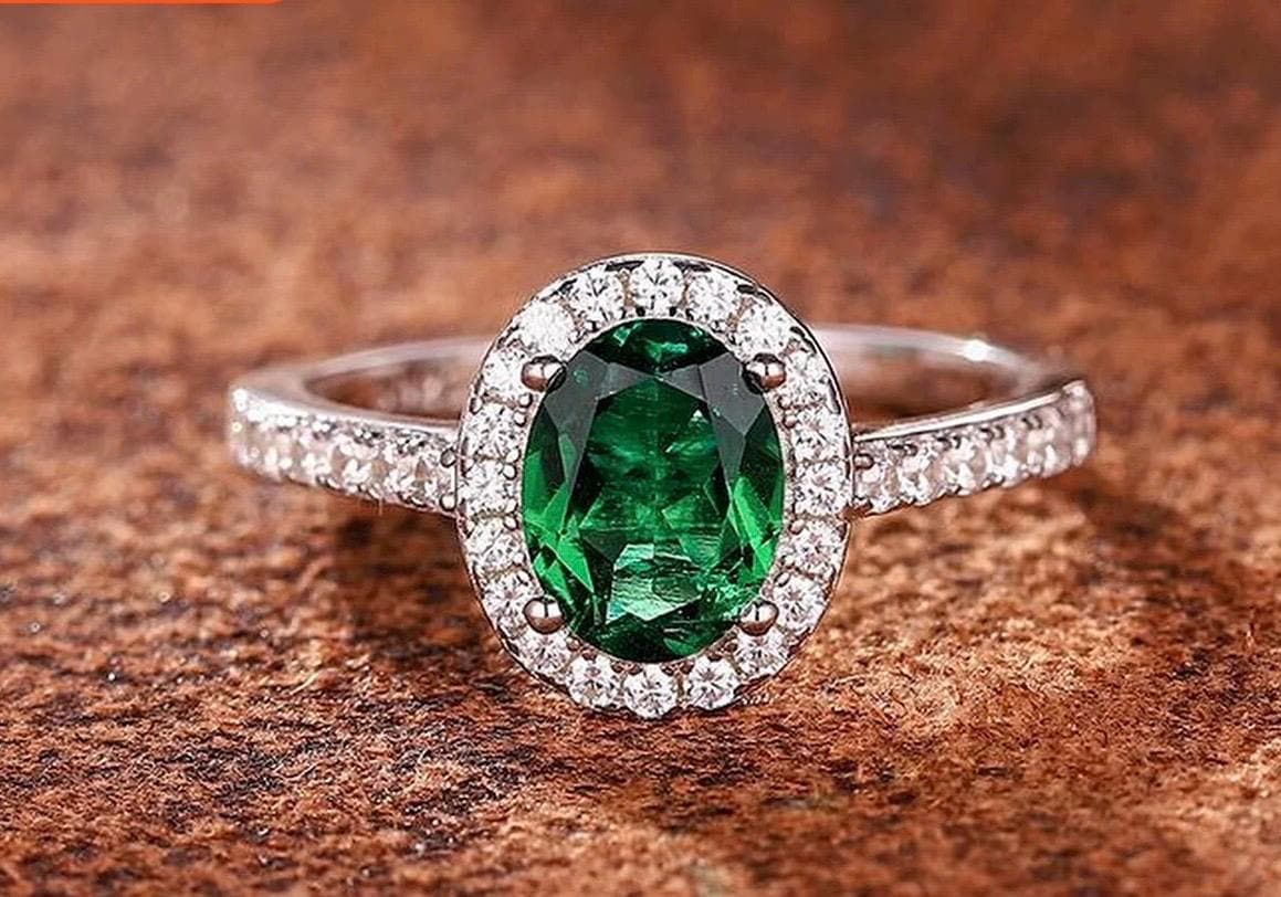 vivid green lab emerald sterling silver ring