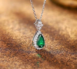 Lab Emerald 3-Prong Gemstone Pendant | 1ct 5x8mm waterdrop | Vivid green | Solid S925 Silver with 18K Gold plated Moissanite pendant.