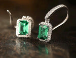 Lab Emerald 4-Prong Gemstone Earrings hooks | 1ct/pc 5x7mm | Vivid green | Solid S925 Silver with 18K Gold plated Moissanite Earrings