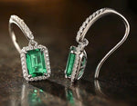 Lab Emerald 4-Prong Gemstone Earrings hooks | 1ct/pc 5x7mm | Vivid green | Solid S925 Silver with 18K Gold plated Moissanite Earrings