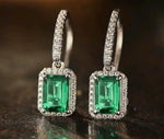 Lab Emerald 4-Prong Gemstone Earrings hooks | 1ct/pc 5x7mm | Vivid green | Solid S925 Silver with 18K Gold plated Moissanite Earrings