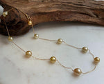 Elly’s 9pcs 8.2-10.1mm South sea golden ocean pearls Satellite Necklace: Extreme luster mirrored, S925 silver satellite necklace, to 17.7”.