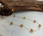 Elly’s 9pcs 8.2-10.1mm South sea golden ocean pearls Satellite Necklace: Extreme luster mirrored, S925 silver satellite necklace, to 17.7”.
