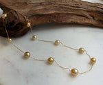 Elly’s 9pcs 8.2-10.1mm South sea golden ocean pearls Satellite Necklace: Extreme luster mirrored, S925 silver satellite necklace, to 17.7”.