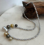 Elly’s 7pcs Tahitian South sea white golden ocean pearls necklace:Extreme luster, 9.1-12.6mm, 17.7”, S925 silver necklace.
