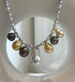 Elly’s 7pcs Tahitian South sea white golden ocean pearls necklace:Extreme luster, 9.1-12.6mm, 17.7”, S925 silver necklace.