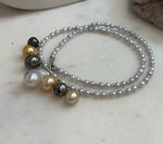 Elly’s 7pcs Tahitian South sea white golden ocean pearls necklace:Extreme luster, 9.1-12.6mm, 17.7”, S925 silver necklace.