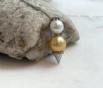 Elly’s Double Genius South sea golden ocean Edison white pearls Pendant: Extreme luster, 4.5cm high, s925 silver pendant.