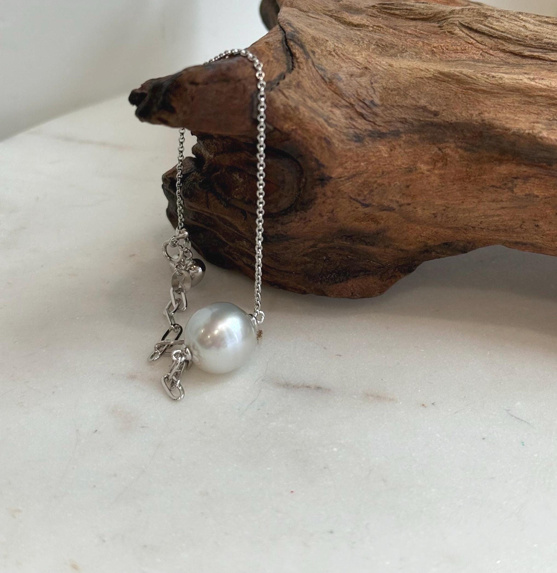 Elly’s 12.7mm Australian Ocean white silver Pearl bracelet: Extreme luster, to 8.3”, S925 silver adjustable bracelet.