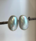 blue iridescent huge ocean Mabe pearl sterling silver earrings