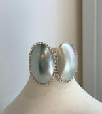 blue iridescent huge ocean Mabe pearl sterling silver earrings