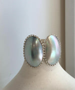 blue iridescent huge ocean Mabe pearl sterling silver earrings
