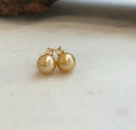 Elly’s 10.4mm Edison deep gold Pearls Earrings studs: Extreme luster Mirrored, 1.4cm high, S925 silver earrings studs.
