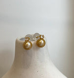 Elly’s 10.4mm Edison deep gold Pearls Earrings studs: Extreme luster Mirrored, 1.4cm high, S925 silver earrings studs.