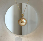 Elly’s 15.2mm Huge South Sea Golden ocean Pearl pendant: Extreme luster mirrored. S925 silver pendant necklace set.