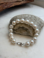 Elly’s 11-12.1mm 16pcs Edison white Pearls bracelet: Extreme luster, 8.1”, S925 silver bracelet.