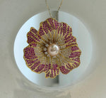 Elly’s 11.2mm Edison peach gold pearl Floral brooch pendant 2in1: Extreme luster mirrored, 5.5cm dia.
