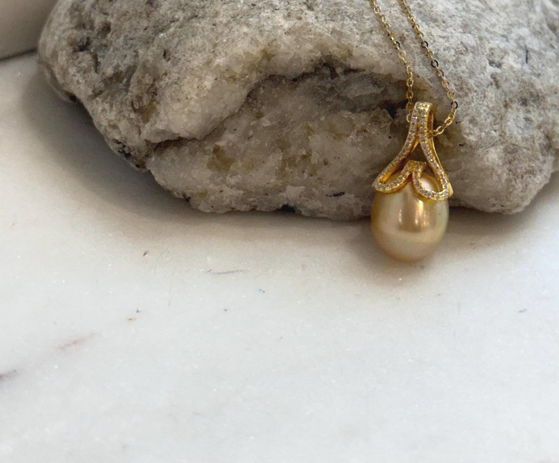 Elly’s 11.3mm South Sea deep Tea Gold ocean Drop Pearl Mermaid pendant: Extreme luster mirrored. 2.3cm high, S925 silver high quality golden pearl  pendant.