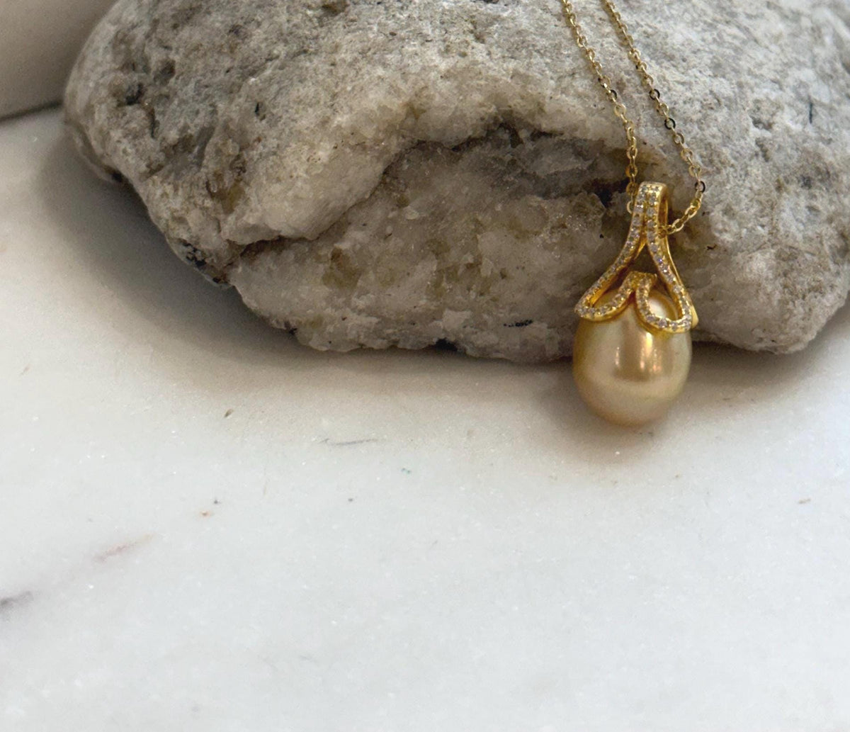 Elly’s 11.3mm South Sea deep Tea Gold ocean Drop Pearl Mermaid pendant: Extreme luster mirrored. 2.3cm high, S925 silver high quality golden pearl  pendant.