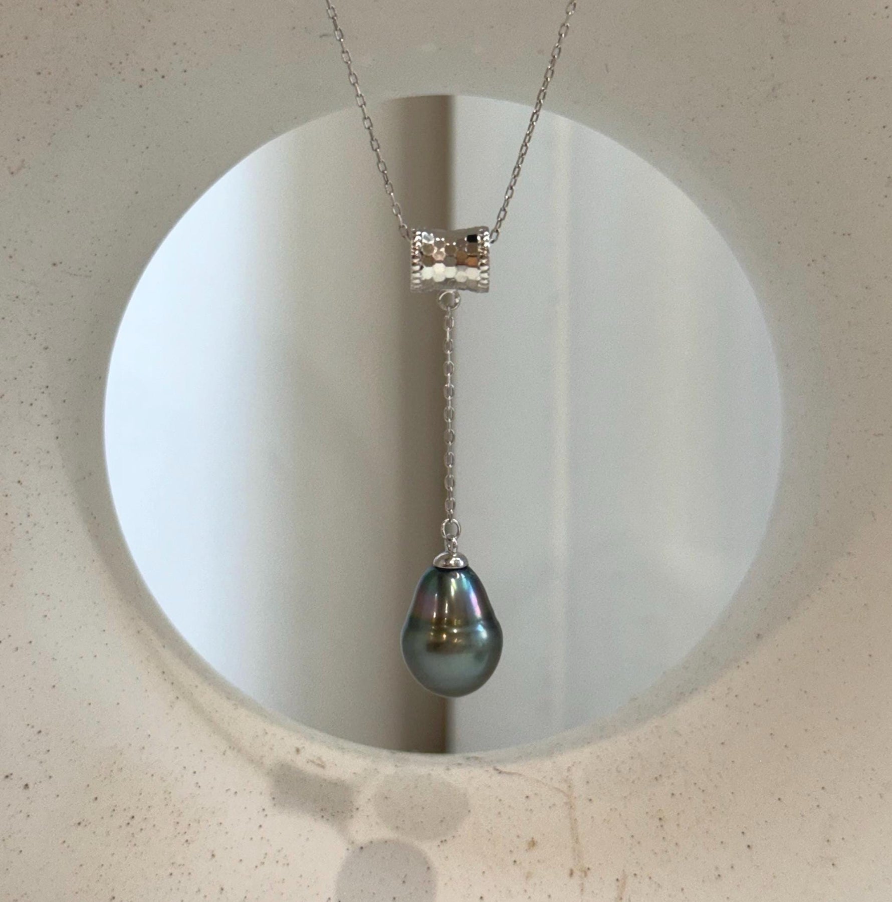Elly’s 10.7mm Genius Tahitian peacock green Ocean Pearl Pendant: Extreme luster mirrored, 4.8cm high, S925 silver cool fancy pendant.
