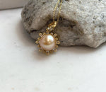 Elly’s 13mm South Sea deep Golden ocean Pearl Floral pendant: Extreme luster mirrored. 2x3cm, S925 silver cool fancy pendant.