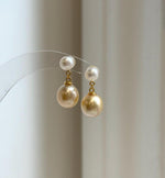 Elly’s 5.7-9.4mm South sea golden ocean White freshwater Pearls Earrings: Extreme luster Mirrored, 2.2cm high, S925 silver earrings.