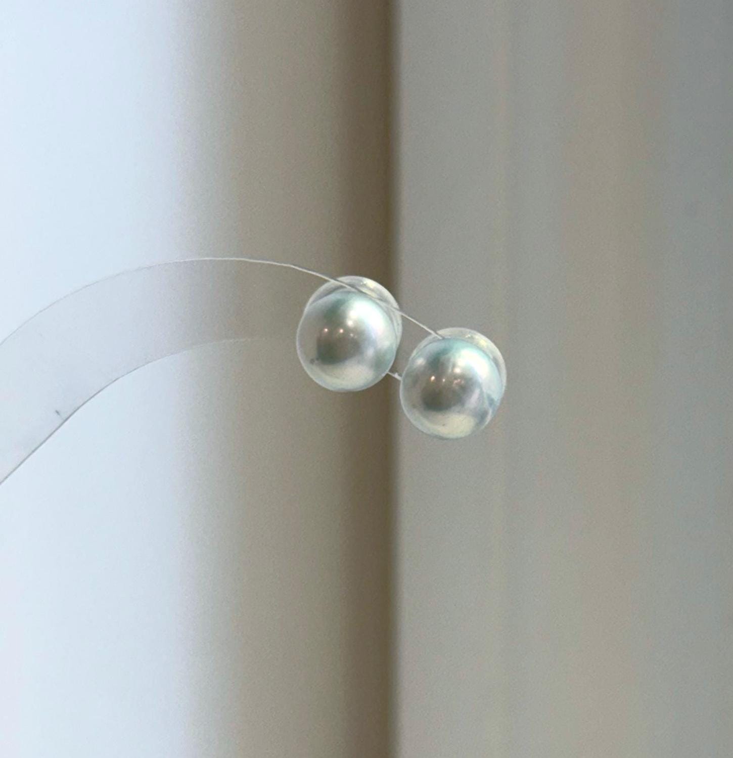 Elly’s 9.5mm Edison white blue Pearls Earrings: Extreme luster Mirrored, S925 silver cool minimalist earrings studs.