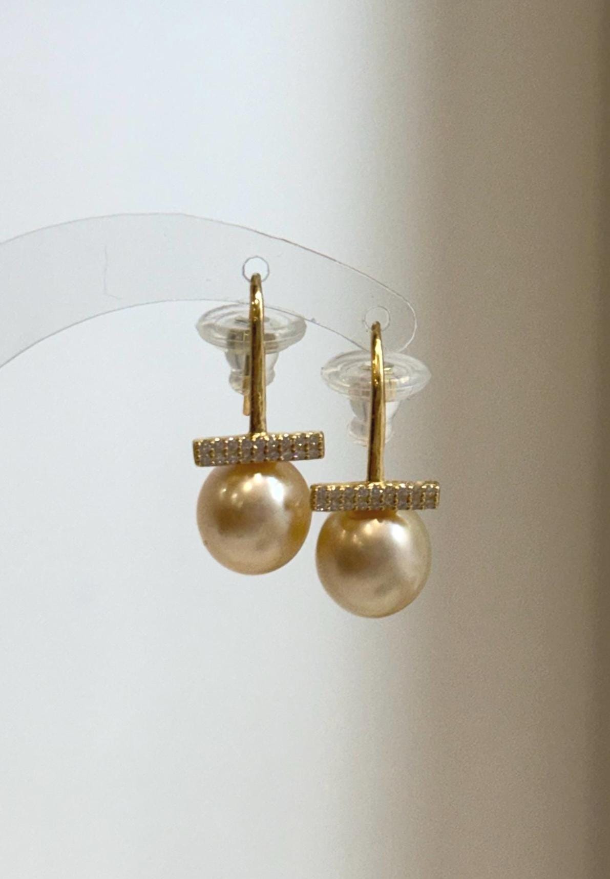 Elly’s 10mm Genius South sea deep gold ocean Pearls Earrings hooks: Extreme luster, 2.5cm high, S925 silver cool earrings.