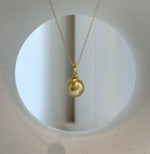 Elly’s 10.8mm South Sea deep tea Gold ocean Pearl pendant: Extreme luster mirrored, 1.9cm high, S925 silver w/ gold plated pendant.