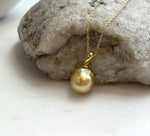 Elly’s 10.8mm South Sea deep tea Gold ocean Pearl pendant: Extreme luster mirrored, 1.9cm high, S925 silver w/ gold plated pendant.